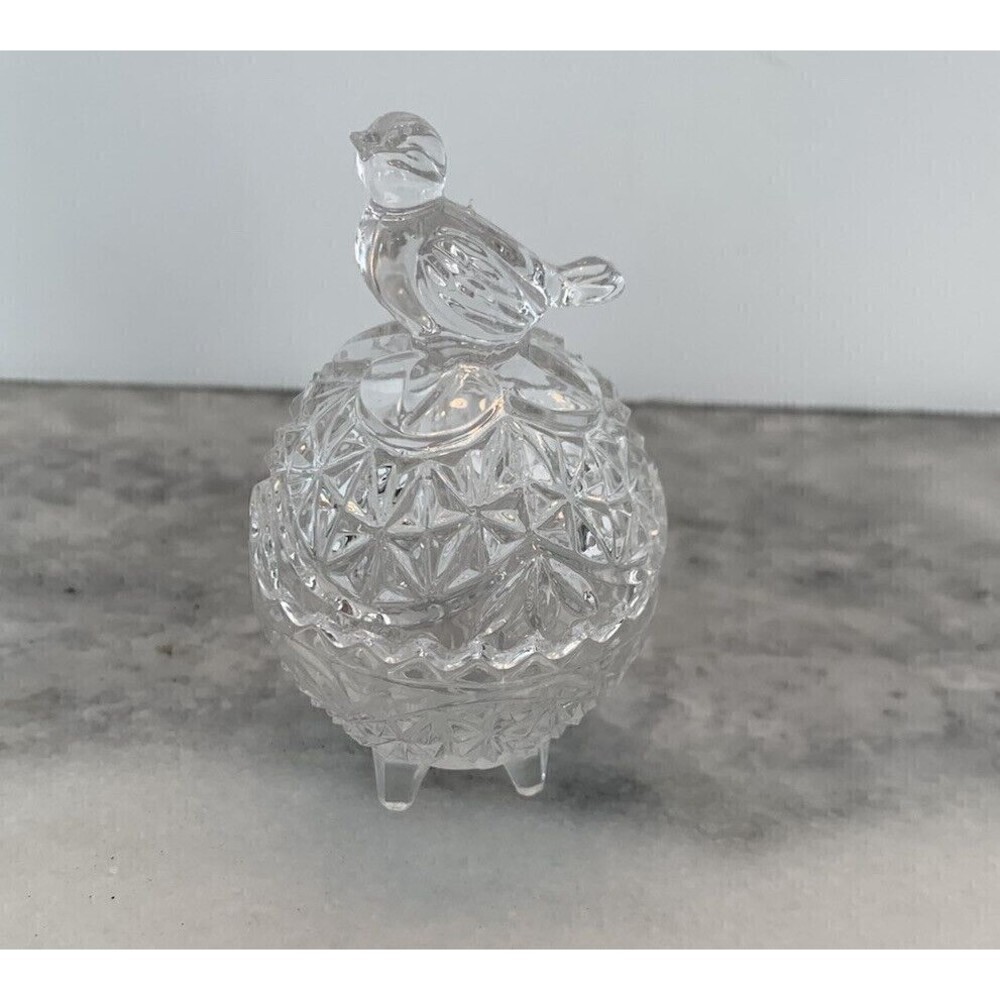 Hofbauer German Byrde Bird Crystal Miniature Sawtooth Lidded Trinket Box Germany